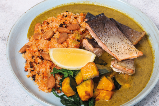 Roast Pink Salmon in Kale & Coconut Curry